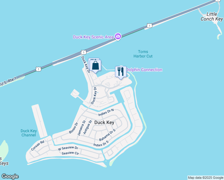 map of restaurants, bars, coffee shops, grocery stores, and more near 7075 Hawks Cay Boulevard in Marathon