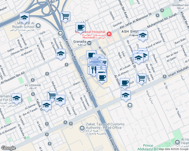 map of restaurants, bars, coffee shops, grocery stores, and more near in Riyadh