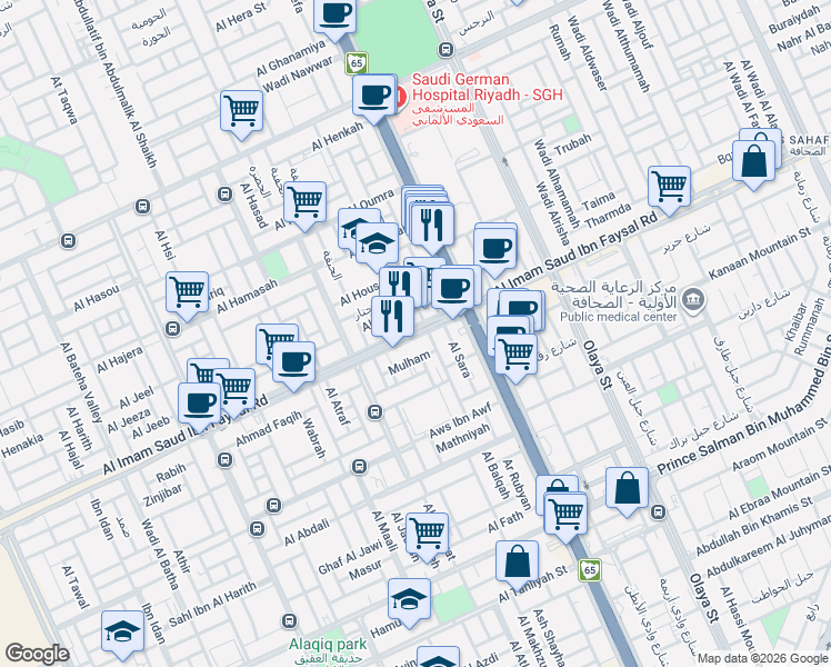 map of restaurants, bars, coffee shops, grocery stores, and more near 8605 Al Imam Saud Ibn Faysal Road in Riyadh
