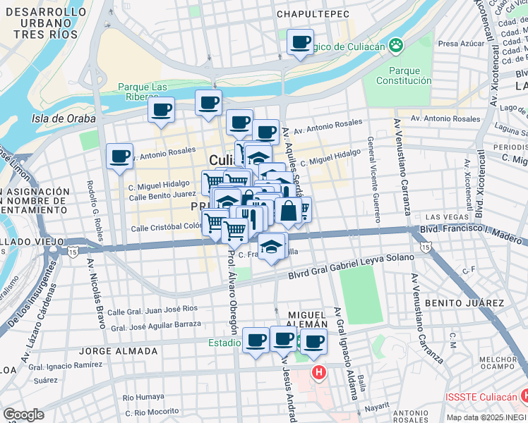map of restaurants, bars, coffee shops, grocery stores, and more near 155 Avenida Jesús Andrade in Culiacán Rosales