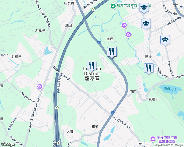 map of restaurants, bars, coffee shops, grocery stores, and more near 77 光明路 in Longtan District