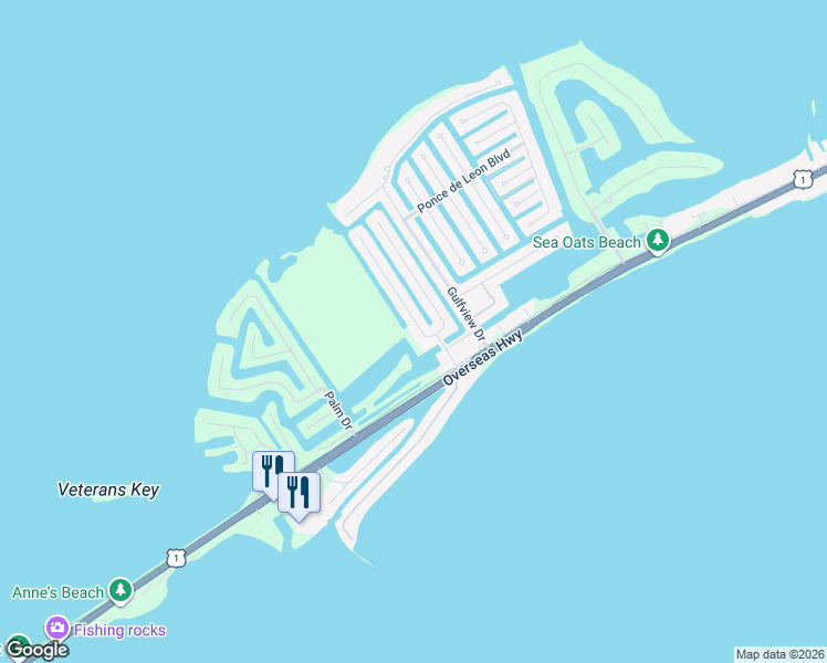 map of restaurants, bars, coffee shops, grocery stores, and more near 102 Venetian Drive in Islamorada
