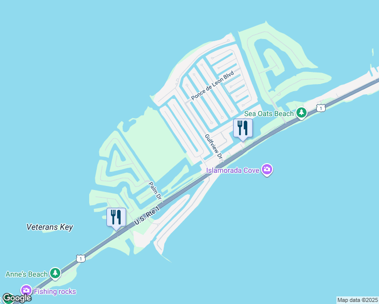 map of restaurants, bars, coffee shops, grocery stores, and more near 102 Venetian Drive in Islamorada