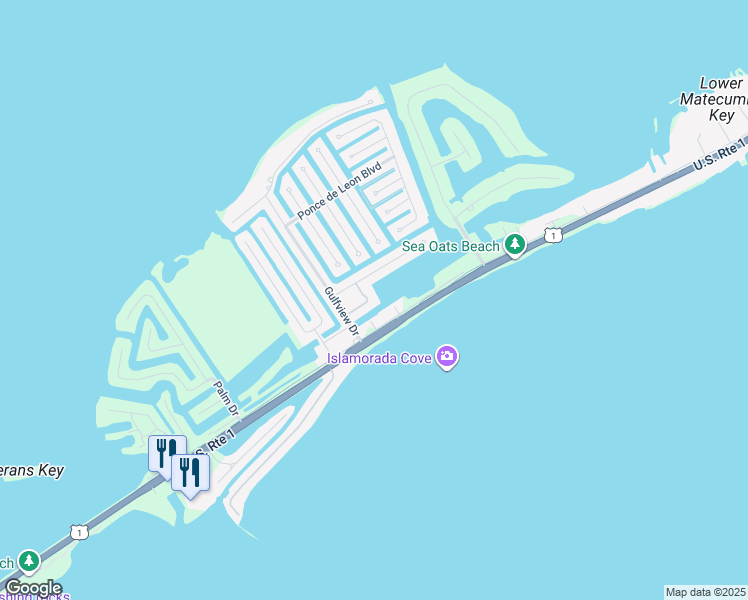 map of restaurants, bars, coffee shops, grocery stores, and more near 101 Gulfview Drive in Islamorada