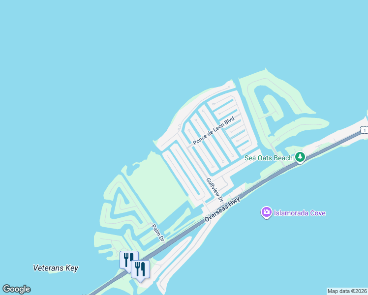 map of restaurants, bars, coffee shops, grocery stores, and more near 103 West Plaza Del Lago in Islamorada