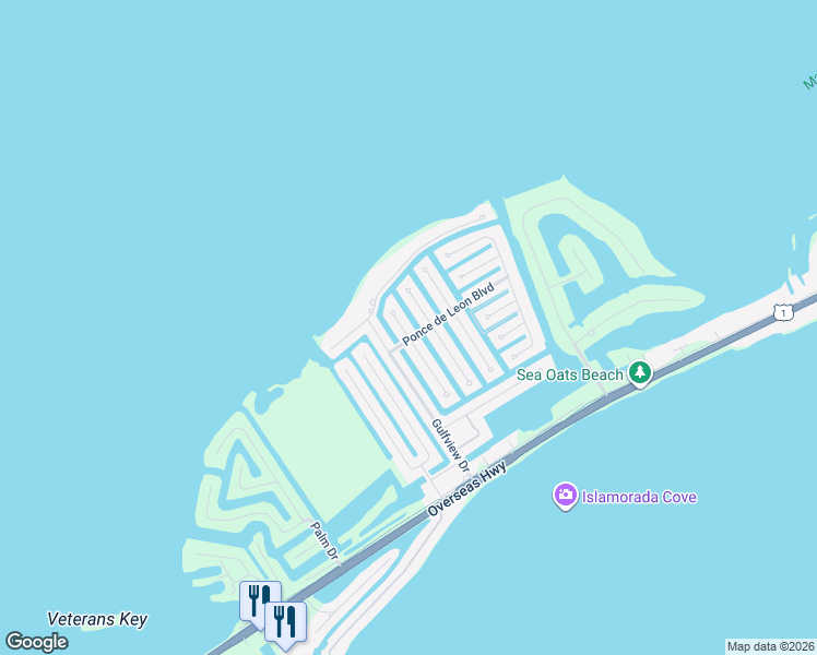 map of restaurants, bars, coffee shops, grocery stores, and more near 103 West Plaza Del Lago in Islamorada