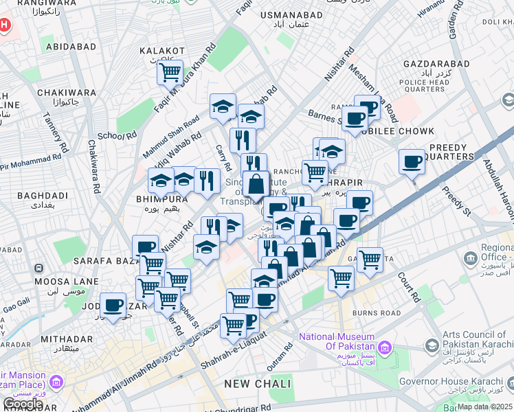 map of restaurants, bars, coffee shops, grocery stores, and more near Imam Bargah to Nazimabad Road Street in Karachi