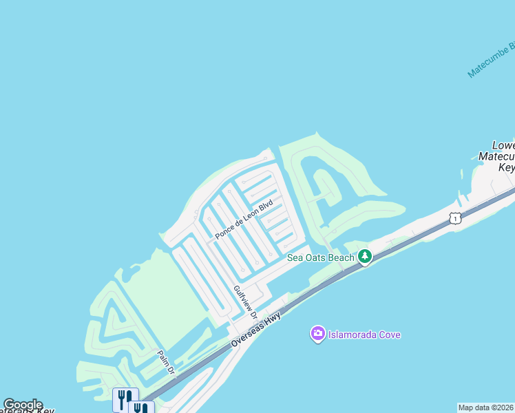 map of restaurants, bars, coffee shops, grocery stores, and more near 130 Ponce de Leon Boulevard in Islamorada