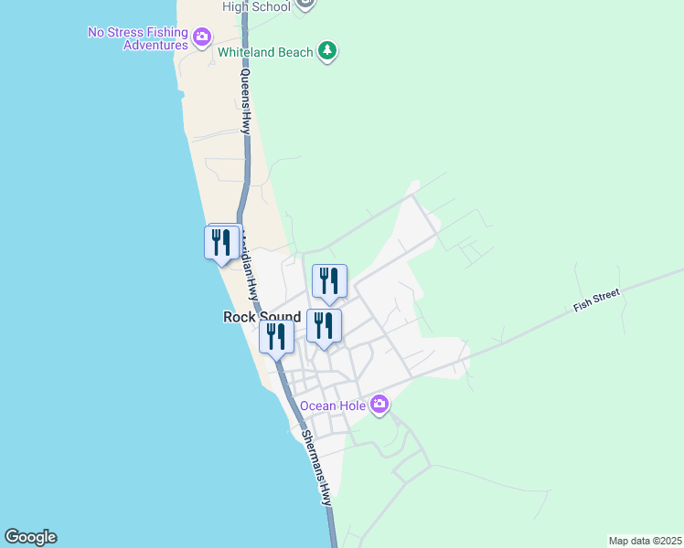 map of restaurants, bars, coffee shops, grocery stores, and more near Unnamed Road in Rock Sound
