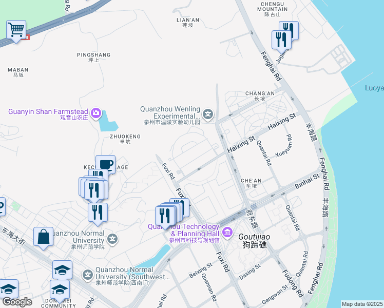 map of restaurants, bars, coffee shops, grocery stores, and more near in Quanzhou