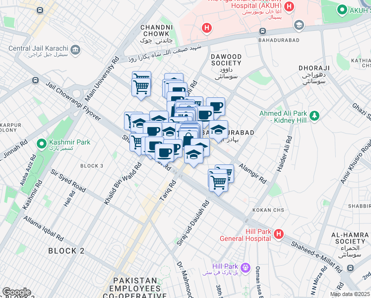 map of restaurants, bars, coffee shops, grocery stores, and more near BMCHS Road No. 4 in Karachi
