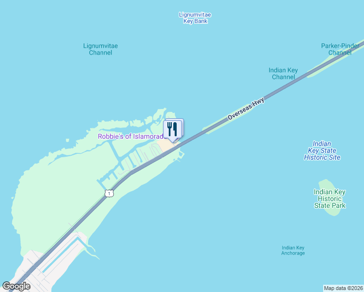 map of restaurants, bars, coffee shops, grocery stores, and more near 77521 Overseas Highway in Islamorada