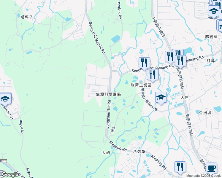 map of restaurants, bars, coffee shops, grocery stores, and more near 99 Longyuan 1st Road in Longtan District