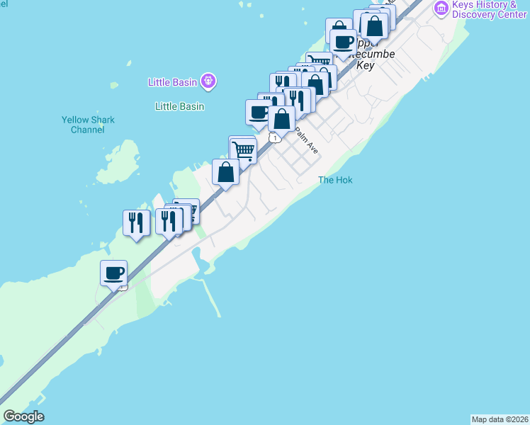 map of restaurants, bars, coffee shops, grocery stores, and more near 101 Ocean Terrace in Islamorada