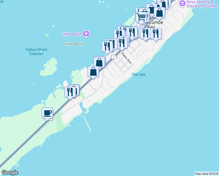 map of restaurants, bars, coffee shops, grocery stores, and more near 101 Ocean Terrace in Islamorada