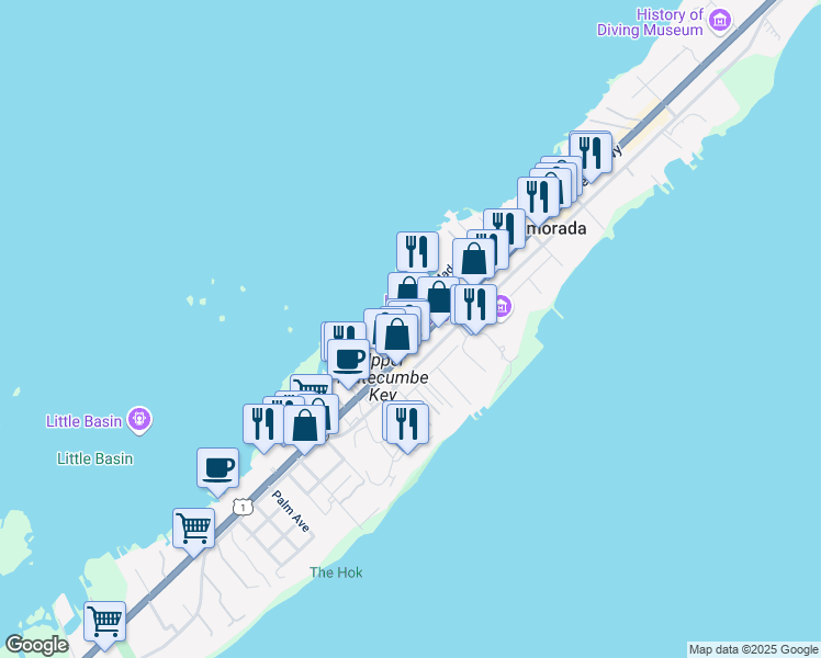 map of restaurants, bars, coffee shops, grocery stores, and more near 81924 Overseas Highway in Islamorada