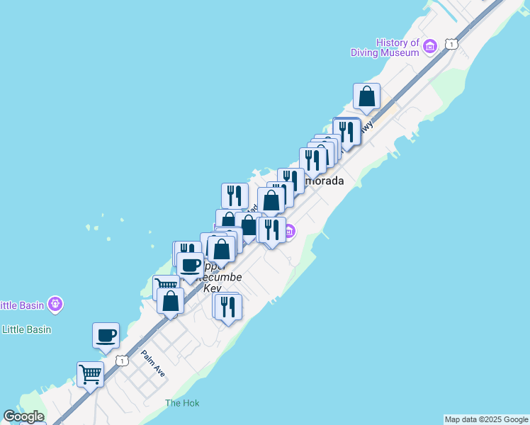 map of restaurants, bars, coffee shops, grocery stores, and more near 81984 Overseas Highway in Islamorada