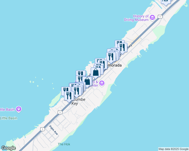 map of restaurants, bars, coffee shops, grocery stores, and more near 81984 Overseas Highway in Islamorada