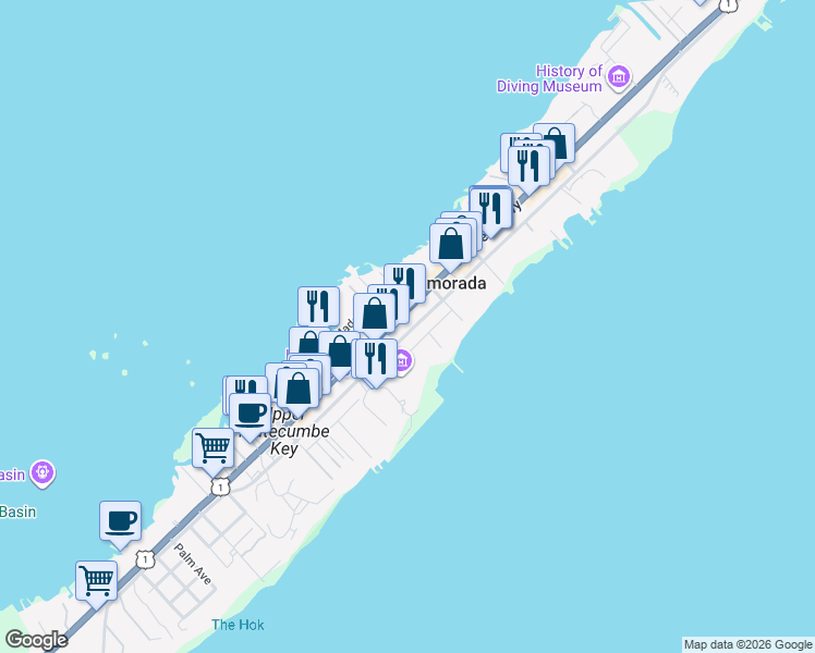map of restaurants, bars, coffee shops, grocery stores, and more near 82200 Old Highway in Islamorada
