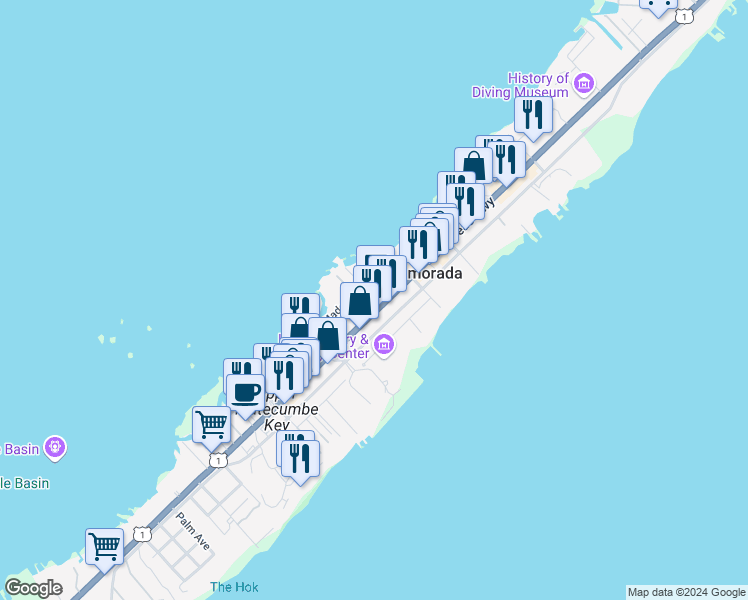 map of restaurants, bars, coffee shops, grocery stores, and more near 82200 Overseas Highway in Islamorada