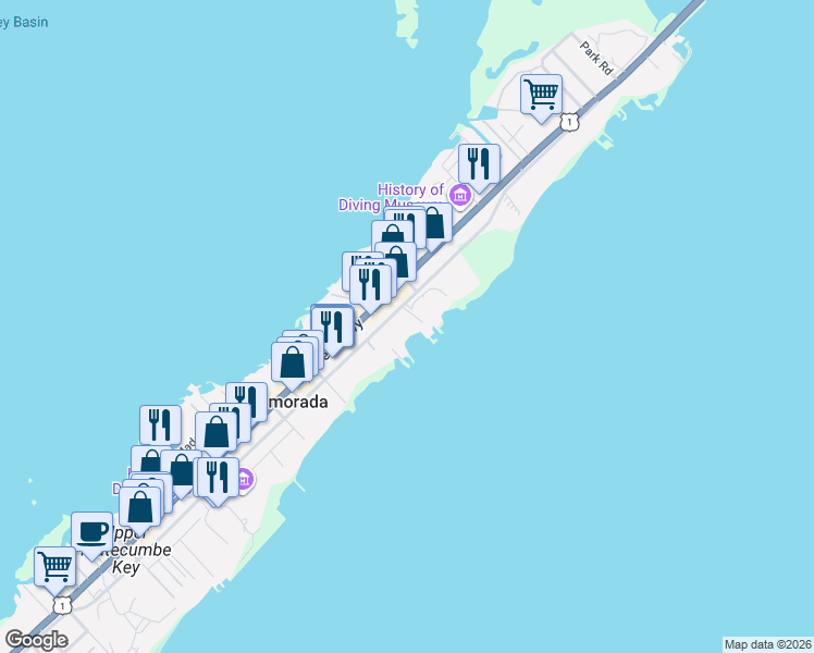 map of restaurants, bars, coffee shops, grocery stores, and more near 82719 Old Highway in Islamorada