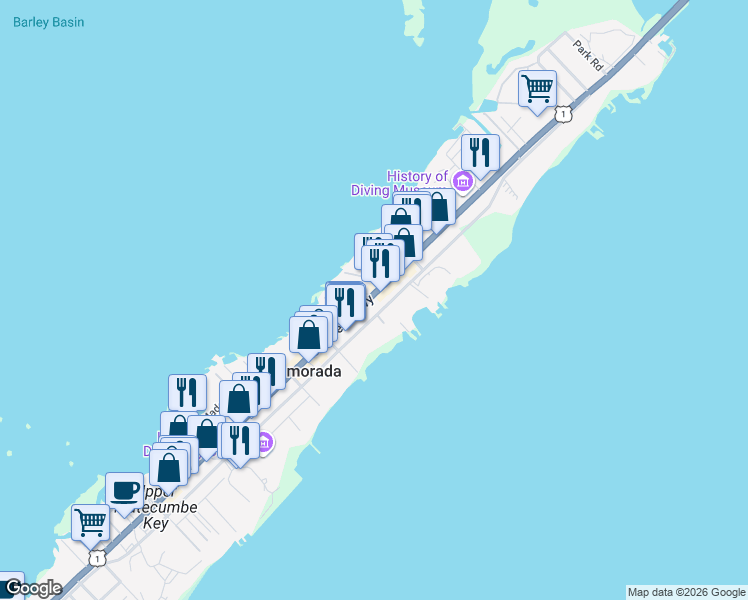 map of restaurants, bars, coffee shops, grocery stores, and more near 82749 U.S. Route 1 in Islamorada