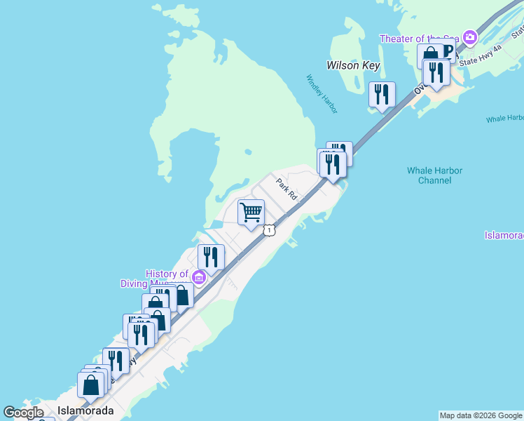 map of restaurants, bars, coffee shops, grocery stores, and more near 144 South Hammock Road in Islamorada