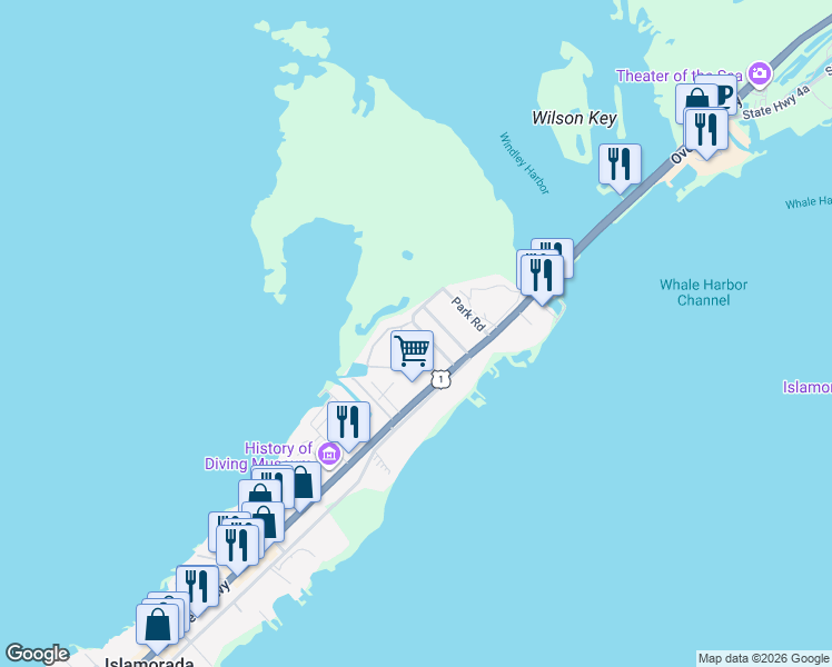 map of restaurants, bars, coffee shops, grocery stores, and more near 144 South Hammock Road in Islamorada