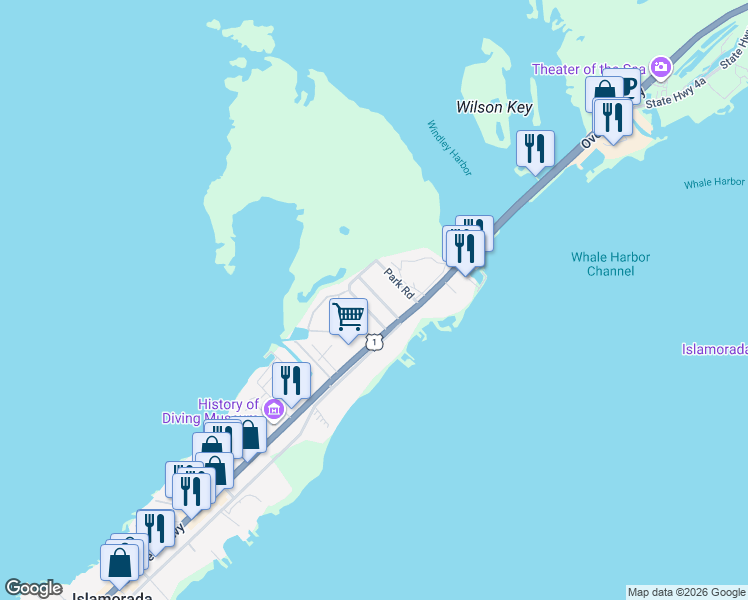 map of restaurants, bars, coffee shops, grocery stores, and more near 125 North Hammock Road in Islamorada