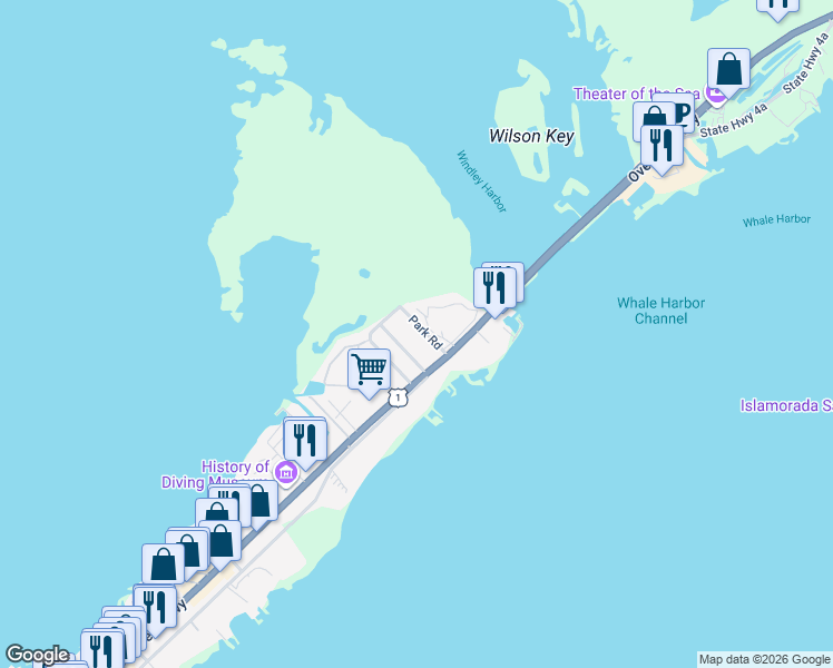 map of restaurants, bars, coffee shops, grocery stores, and more near 125 North Hammock Road in Islamorada