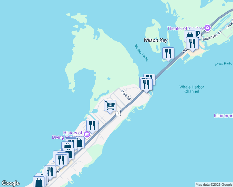 map of restaurants, bars, coffee shops, grocery stores, and more near 40 Park Road in Islamorada