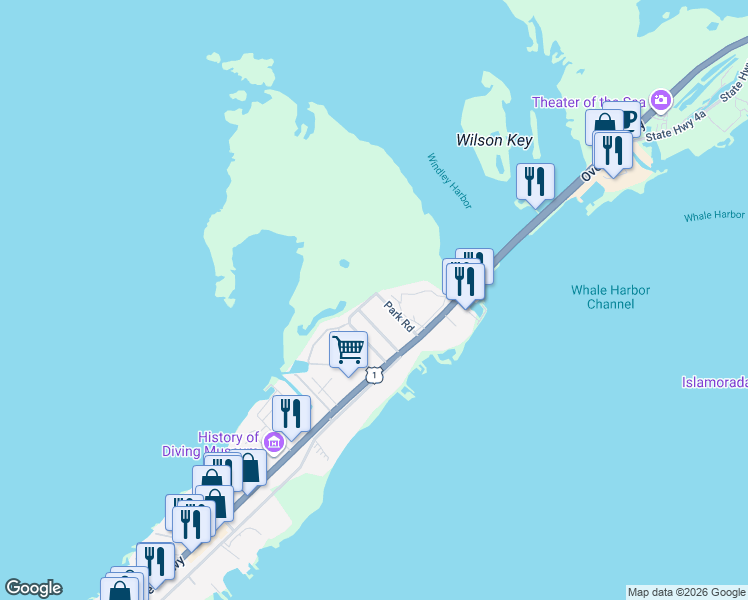 map of restaurants, bars, coffee shops, grocery stores, and more near 40 Park Road in Islamorada
