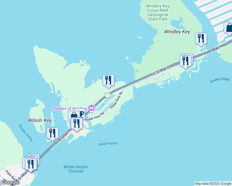 map of restaurants, bars, coffee shops, grocery stores, and more near 84755 Old Highway in Islamorada
