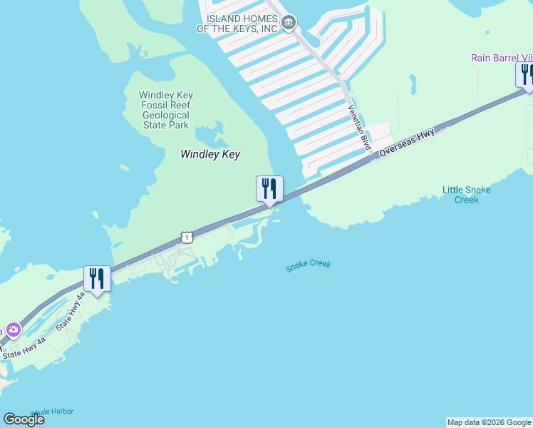 map of restaurants, bars, coffee shops, grocery stores, and more near 85501 Overseas Hwy in Islamorada