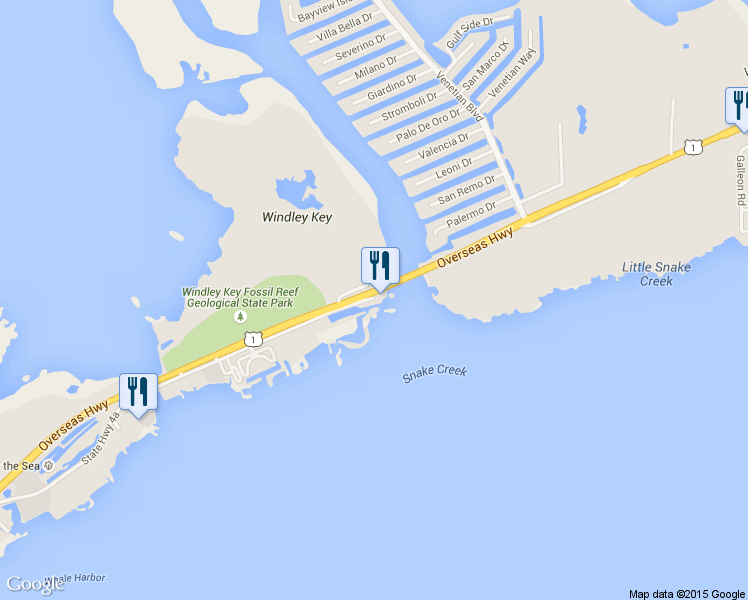 map of restaurants, bars, coffee shops, grocery stores, and more near 85501 Overseas Hwy in Islamorada