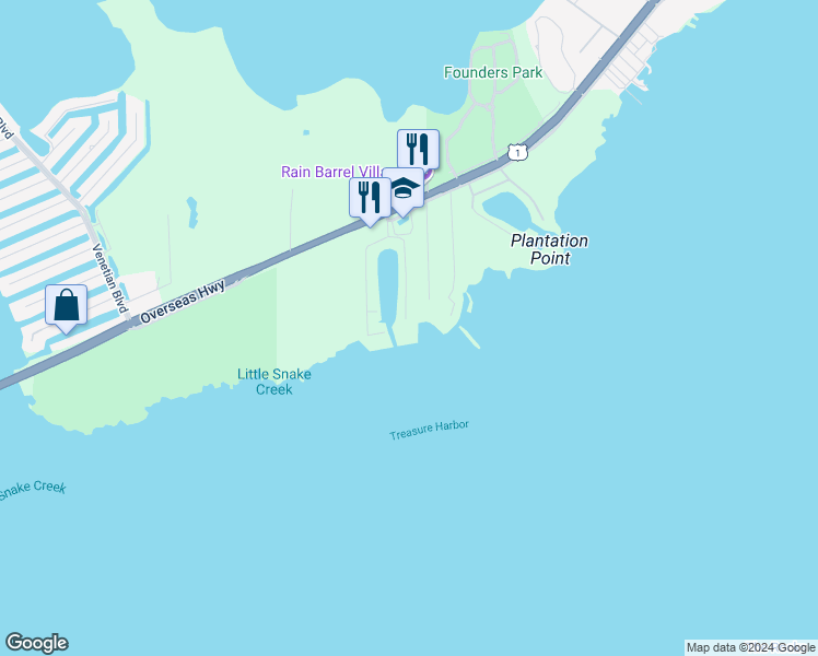 map of restaurants, bars, coffee shops, grocery stores, and more near 243 Treasure Harbor Drive in Islamorada
