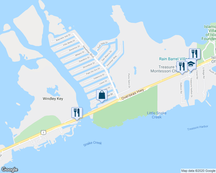 map of restaurants, bars, coffee shops, grocery stores, and more near 106 San Remo Drive in Islamorada