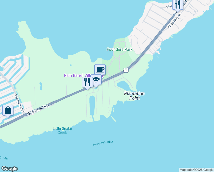 map of restaurants, bars, coffee shops, grocery stores, and more near 101-165 Coral Road in Islamorada