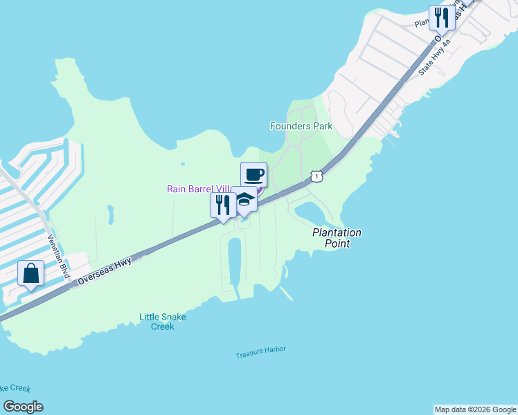 map of restaurants, bars, coffee shops, grocery stores, and more near 101 Coral Road in Islamorada