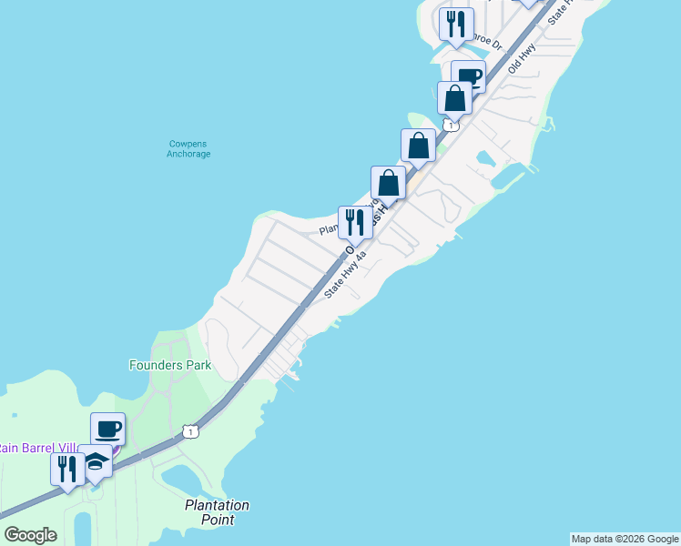 map of restaurants, bars, coffee shops, grocery stores, and more near 87526 Old Highway in Islamorada
