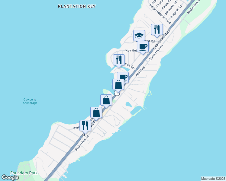 map of restaurants, bars, coffee shops, grocery stores, and more near 88500 Overseas Highway in Islamorada
