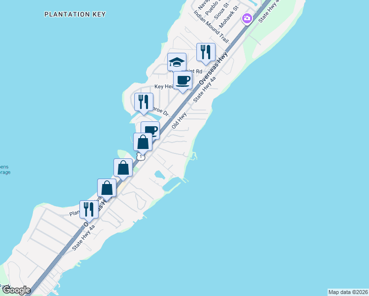 map of restaurants, bars, coffee shops, grocery stores, and more near 88545 Old Highway in Tavernier