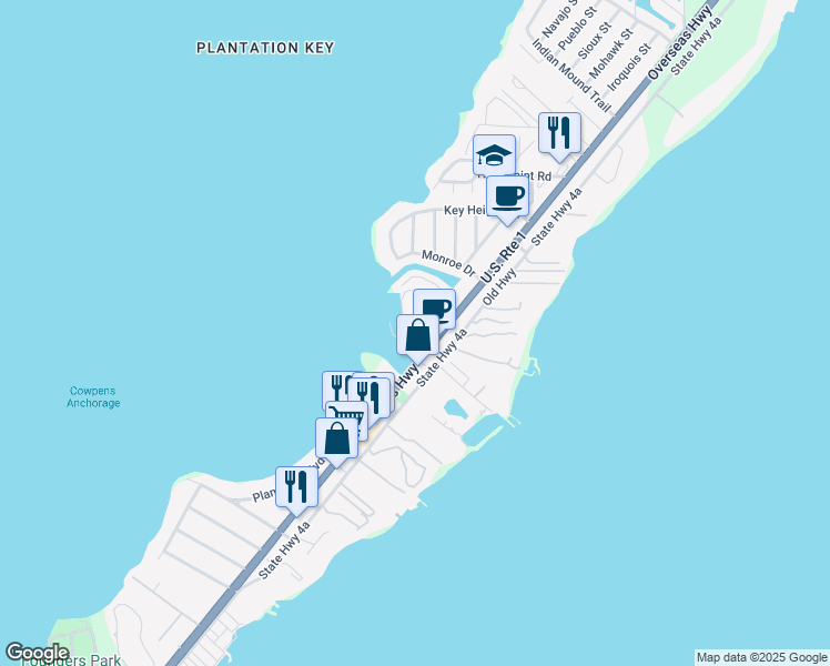 map of restaurants, bars, coffee shops, grocery stores, and more near 88540 Overseas Highway in Tavernier