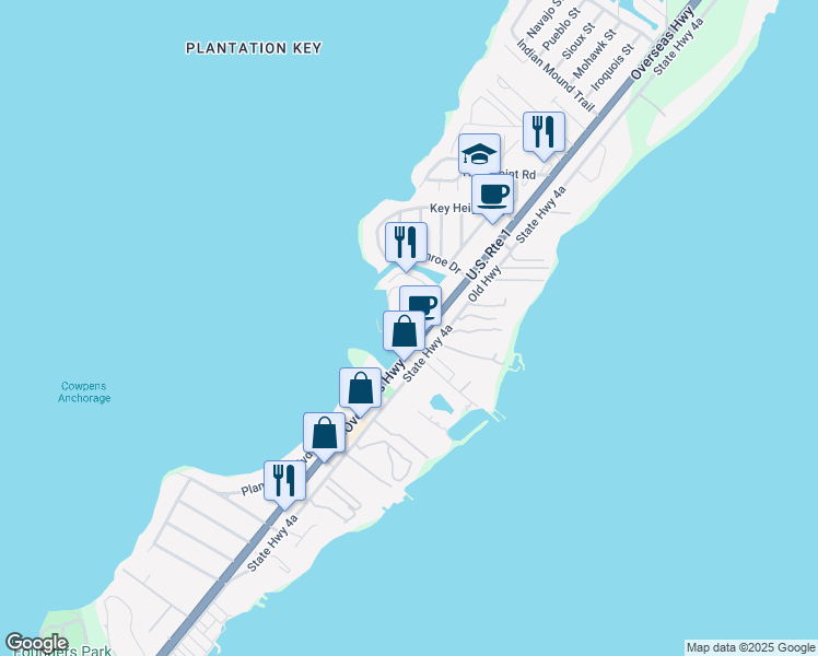 map of restaurants, bars, coffee shops, grocery stores, and more near 88540 Overseas Highway in Tavernier