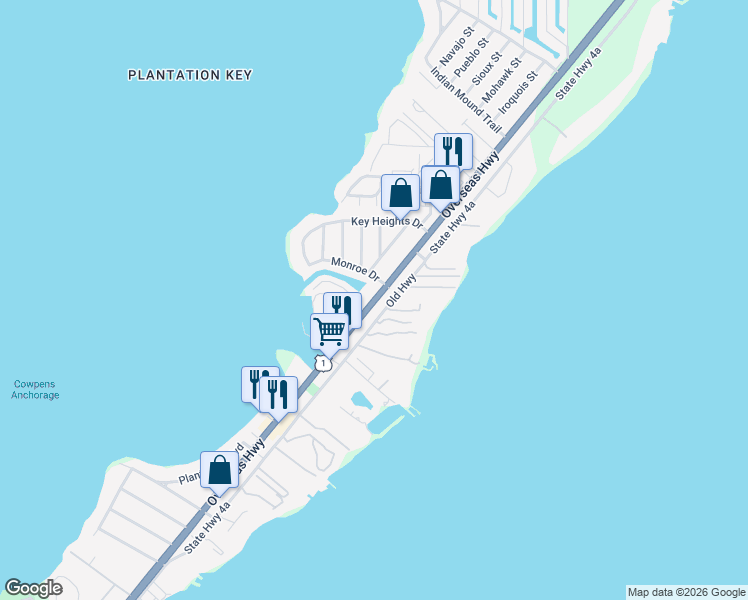 map of restaurants, bars, coffee shops, grocery stores, and more near 88600 Overseas Hwy in Tavernier