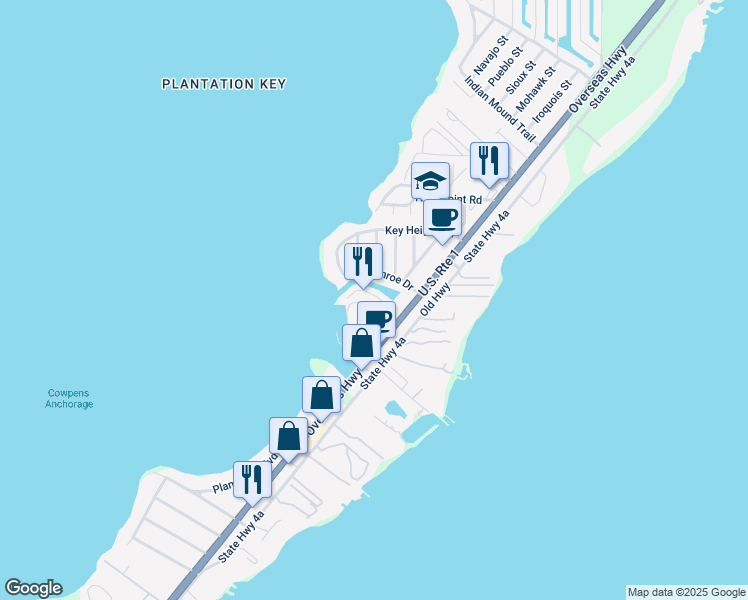 map of restaurants, bars, coffee shops, grocery stores, and more near 139 Airstream Lane in Tavernier