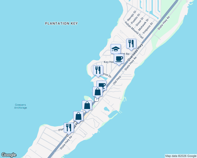 map of restaurants, bars, coffee shops, grocery stores, and more near 139 Airstream Lane in Tavernier