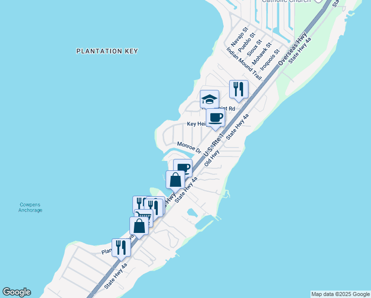 map of restaurants, bars, coffee shops, grocery stores, and more near 139 Airstream Lane in Tavernier