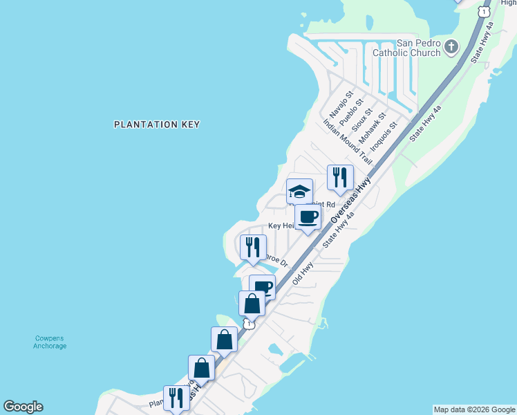 map of restaurants, bars, coffee shops, grocery stores, and more near 144 Key Heights Drive in Tavernier