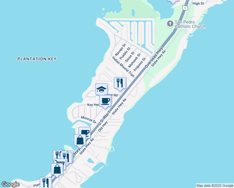 map of restaurants, bars, coffee shops, grocery stores, and more near 40 High Point Road in Tavernier